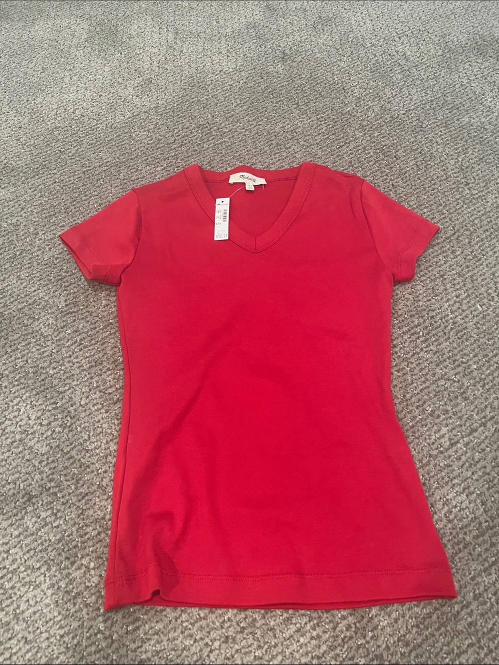 Madewell Red V-Neck Short Sleeve Tee